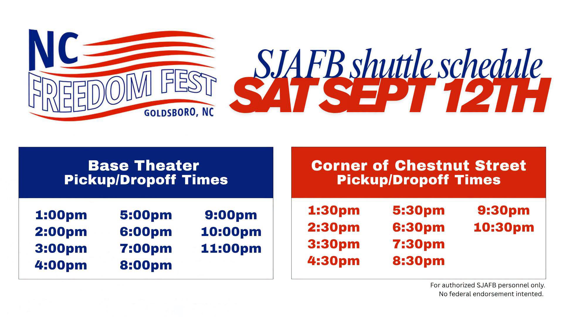 NC Freedom Fest Shuttle Schedule